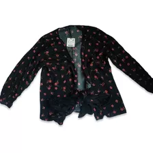 Blusa Zara Negra Flores Manga Larga Tall 24 Mex Xs Nueva