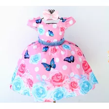 Vestido Infantil Floral Borboletas Jardim Encantado Luxo