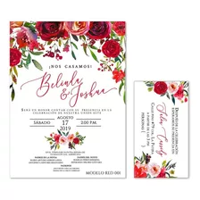 25 Invitaciones - Florales Rojo - Bodas, Xv Años, Etc.