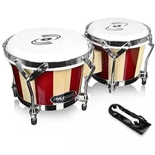 Pyle Hand Crafted Bongo Drums Pair Of Wooden Bongo Drums