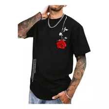 Camiseta De Hombre Corte Fit Long Estampado Floral Playera