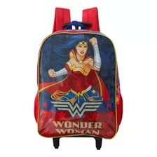 Mochila Infantil Rodinhas Mulher Maravilha Dc Comics Garotas Cor Azul-escuro