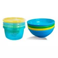 Kit 4 Potes + 4 Pratos Bowl Alimentação Infantil Menino S.b. Cor Azul Sana Babies Personagem Liso