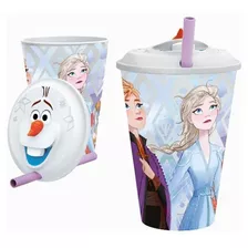 Vaso Con Tapa Y Sorbete 3d Olaf Frozen 415ml Cresko Fa068