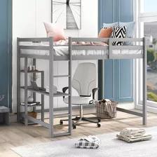 Gjhome Full Size Loft Bed With Desk & Shelves & Ladder For K