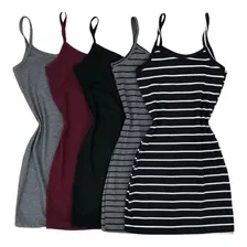 5pç Vestido Tubinho Para Festa Feminino Canelado Cores Tops