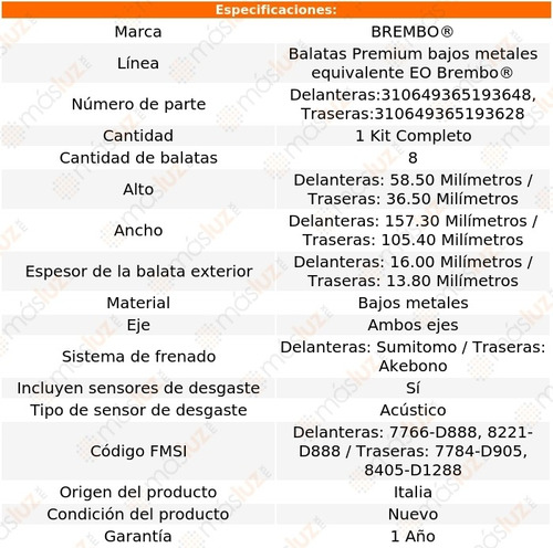 Jgo Balatas (bajos Metales) Tras+del Koleos 09/16 Brembo Foto 2