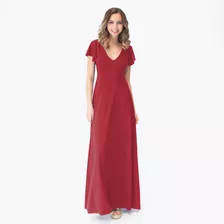 Vestido Largo Cairo Rojo Italiano Lycra Manguitas Maria Pask