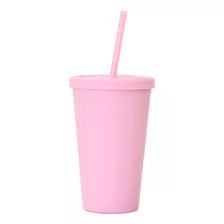 Vaso De Plástico Doble Fondo Con Sorbete 480ml Rosado Pastel