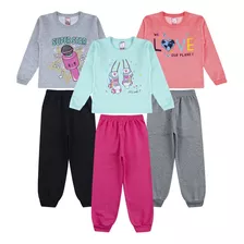 Kit De Inverno Menina 6 Peças De Moletom 3 Blusas + 3 Calças