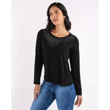 Blusa Manga Longa Feminina Detalhe Strass