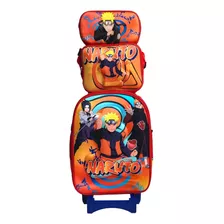 Combo Mochila Escolar Primaria 3d Carro Narutoo Sasukee Anime Niño Rojo Azul Premium Lonchera Cartuchera