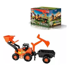 Trator Super Truck Escavadeira E Reboque - Magic Toys 5012 Personagem Laranja