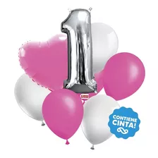 Set De Globos 1 Año Rosa X9 Piezas -ciudad Cotillón 