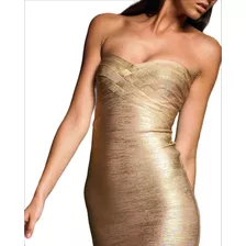 Vestido Estilo Herve Leger Marca Altamar Dorado Metálico S