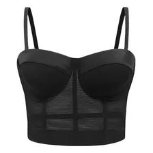 Blusa Curta Cropped Corset Top Transparente Lycra Bojo Alça