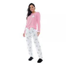 Pijama Longo Fechado Gola Careca Feminino Meia Malha Inverno