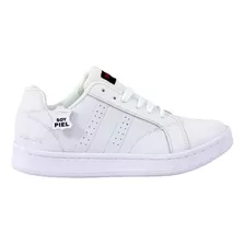 Tenis Blanco Piel Cosido Comodo Urbano Casual Escolar Kuali