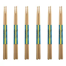 Kit 6 Pares Baquetas Bateria Classic 5a E 7a Madeira