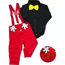 Fantasia Mickey Festa Kit Roupinha Bebe Menino Tam P, M, G