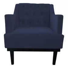 Poltrona Decorativa Clássica Suede Azul Marinho Luxuosa