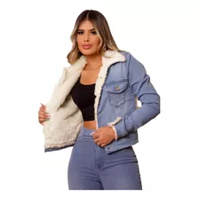 Jaquetinha Jaqueta Jeans Forrada Peluciada Com Elastano