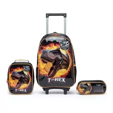 Kit Mochila Escolar Infantil Lancheira Estojo Espaçosa Cor Preto E Laranja