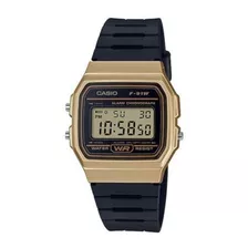 Reloj De Pulsera Casio Collection F-91wg-9qdf-sc De Cuerpo Color Dorado, Digital, Para Hombre, Fondo Dorado, Con Correa De Resina Color Negro, Dial Negro, Minutero/segundero Negro, Bisel Color Negro Y