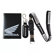 Chaveiro Honda Motos + Cordão + Porta Documentos Kit 3 Peças