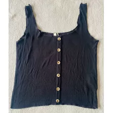 Remera Musculosa Negra Indian Con Botones Falsos