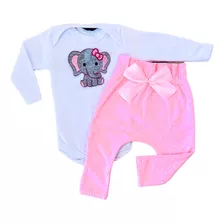 Conjunto Bebe Bordado Frutas E Gatinha Manga Longa Algodão