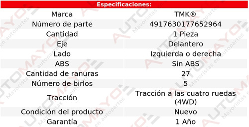 1 - Maza Del Izq/der Sin Abs Tmk Wrangler L4 2.5l 97-02 Foto 2