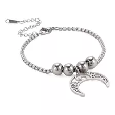 Hermosa Pulsera Nórdica Vikinga Acero Luna Ajustable 