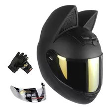 Casco Completo De Motocicleta Cat Ear Para Jvenes, Hombres Y