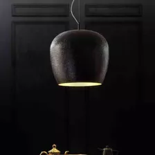 Lustre Pendente Italiano Handmade E27 Led Preto Ouro Brilho