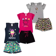 Kit Sortido 6 Peças Roupa Infantil Feminina Verão - 1 Ao 8