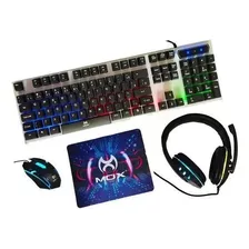 Kit Gamer Teclado Mouse Headset Mousepad Com Led Mo-km700