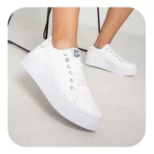 Zapato Zapatilla Mujer Blanca Sneaker Urbana Plataforma Aron