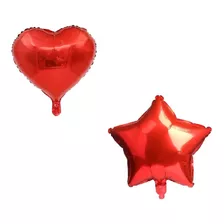 10 Balão Coração Metalizado + 10 Estrela Vermelho 45cm Fest 