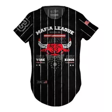 Camiseta Longline Blusa Masculina Preta Long Mafia League