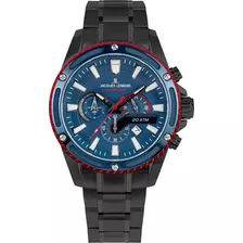 Reloj Jacques Lemans 1-2141g Color De La Correa Negro Color Del Bisel Azul Claro Y Rojo Color Del Fondo Azul Claro