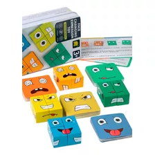 Jogo Montessori Emoji Bloco Montagem Face Cubo De Madeira