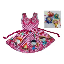 Vestido Infantil Junino Xadrez Rosa Tam 2-6 + Bico De Pato