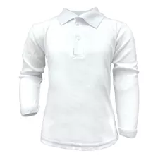 Playera Escolar Cuello Polo Blanca Algodón Manga Larga 3 Pk