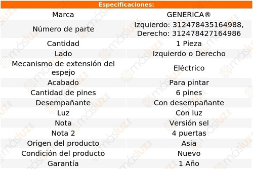 Espejo Elect P/pintar C/desemp C/luz 6 Pines Taurus 10/11 Foto 2