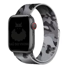 Pulseira Aço Milanês Milanese P/ Apple Watch 42mm 38mm 44mm Cor Branco Camuflado Largura 40 Mm