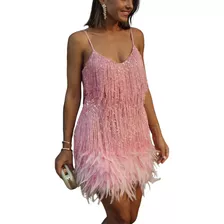 Vestido Suspensivo Com Decote Em V Com Lantejoulas Tassel