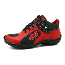 Tenis Casual Urbano Trekking Couro 401 Km Vermelho