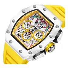 Relógios Luminosos Onola Skeleton Quartz Calendar Cor Da Correia Amarelo