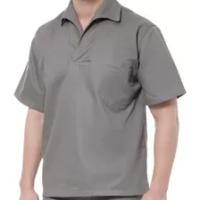 Camisa Brim Cinza Manga Curta Uniforme 100% Algodão